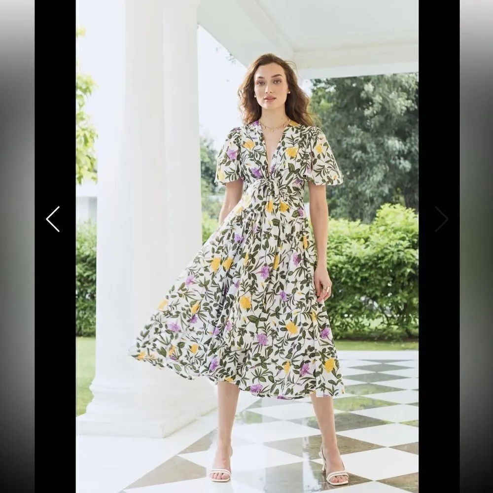 Beyond By Vera 1561 Lola TUSCAN GARDENS IRIS midi dress size XS